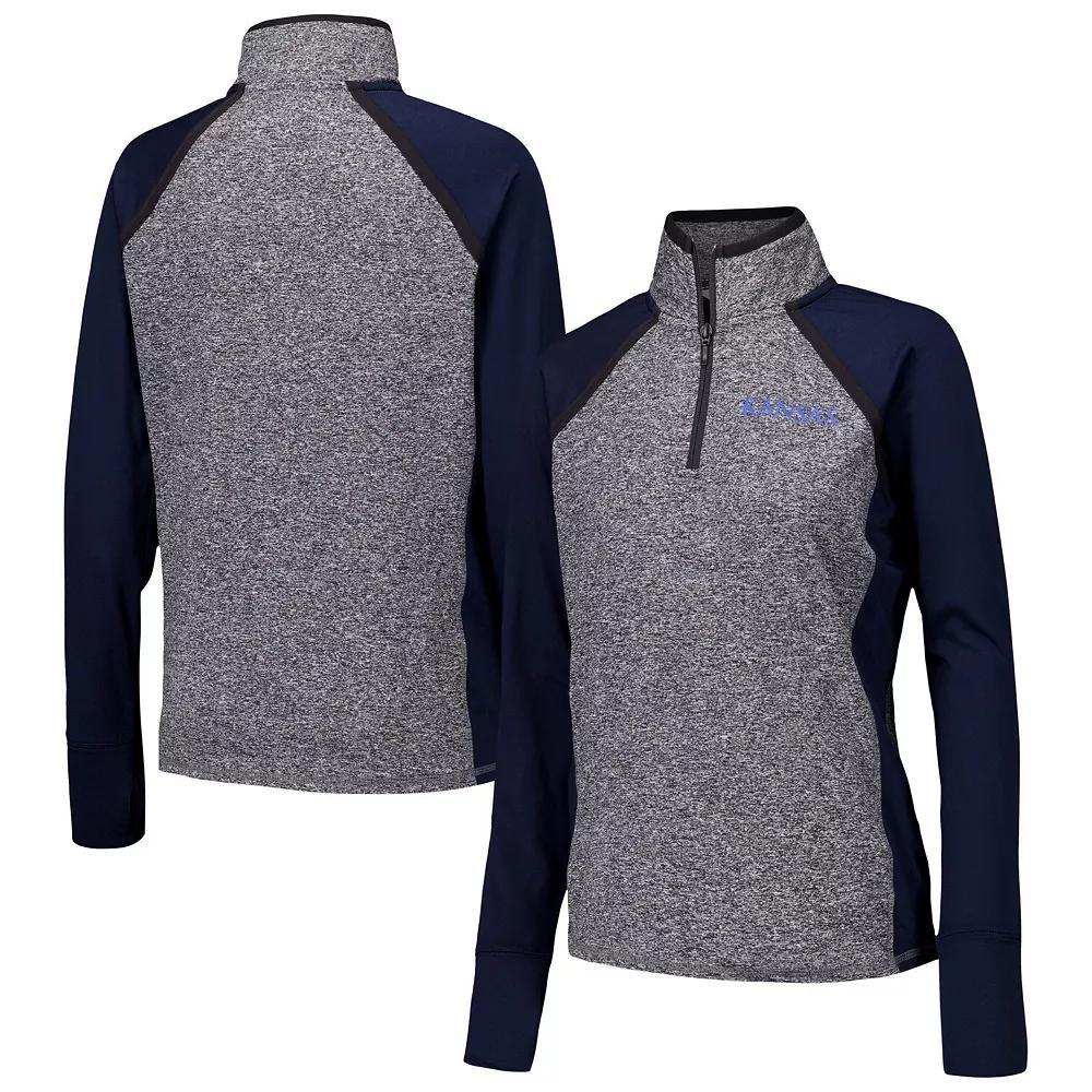 Women's Navy/Heather Gray Kansas Jayhawks Finalist Raglan Quarter-Zip Jacket, Size: Medium, Blue Product Image