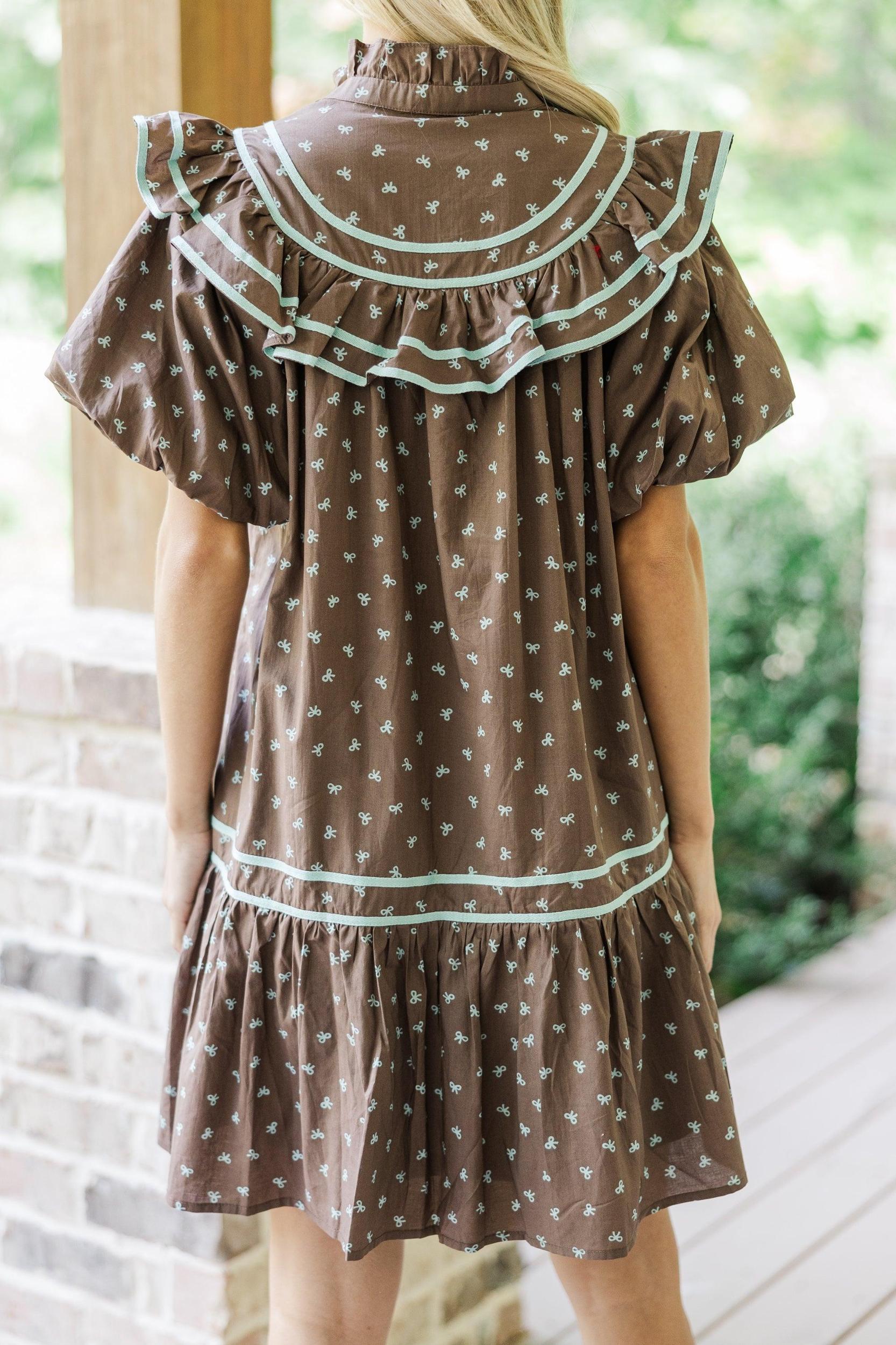 I See You There Brown Bow Printed Dress Female Product Image