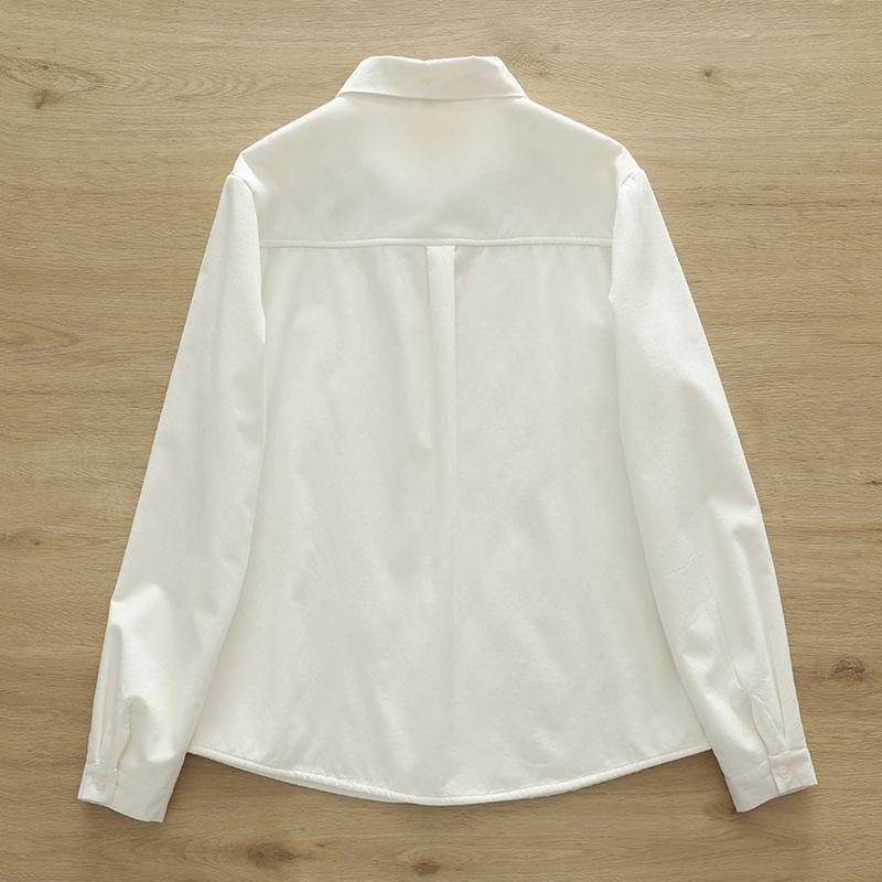 Long Sleeve Collared Floral Embroidered Shirt Product Image