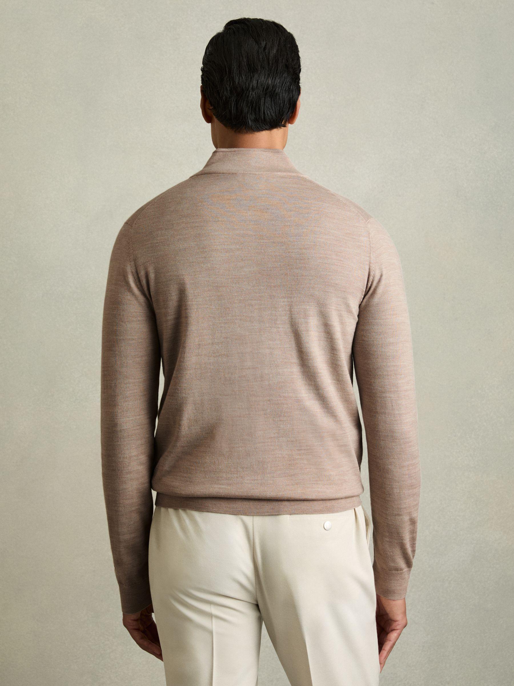 Merino Wool Button-Through Funnel Neck Cardigan in Wheat Melange Product Image