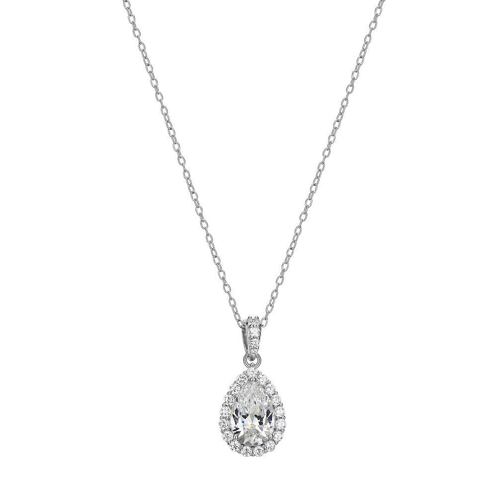 Sterling Silver Lab-Created Moissanite Pear Halo Pendant Necklace, Women's, Size: 18" Product Image