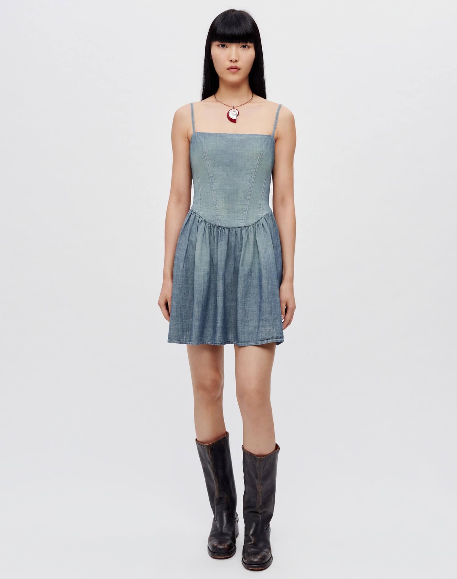 Chambray Gathered Dress - Paradise Cove Female Product Image