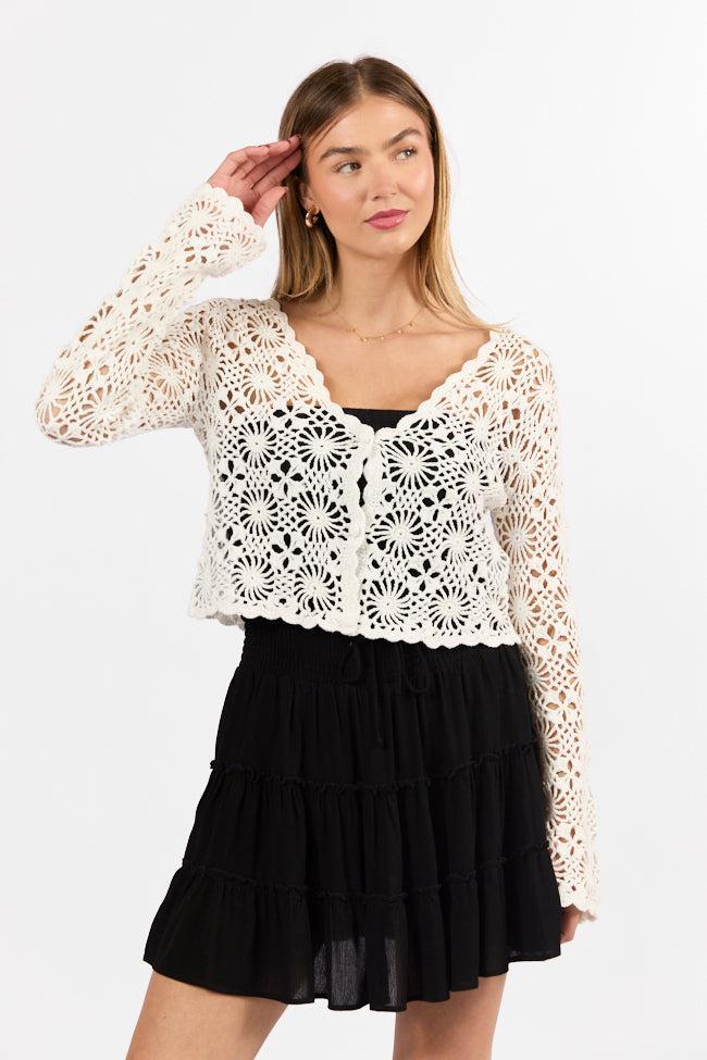 Unbeatable Memories Long Sleeve Ivory Crochet Cardigan SALE Product Image