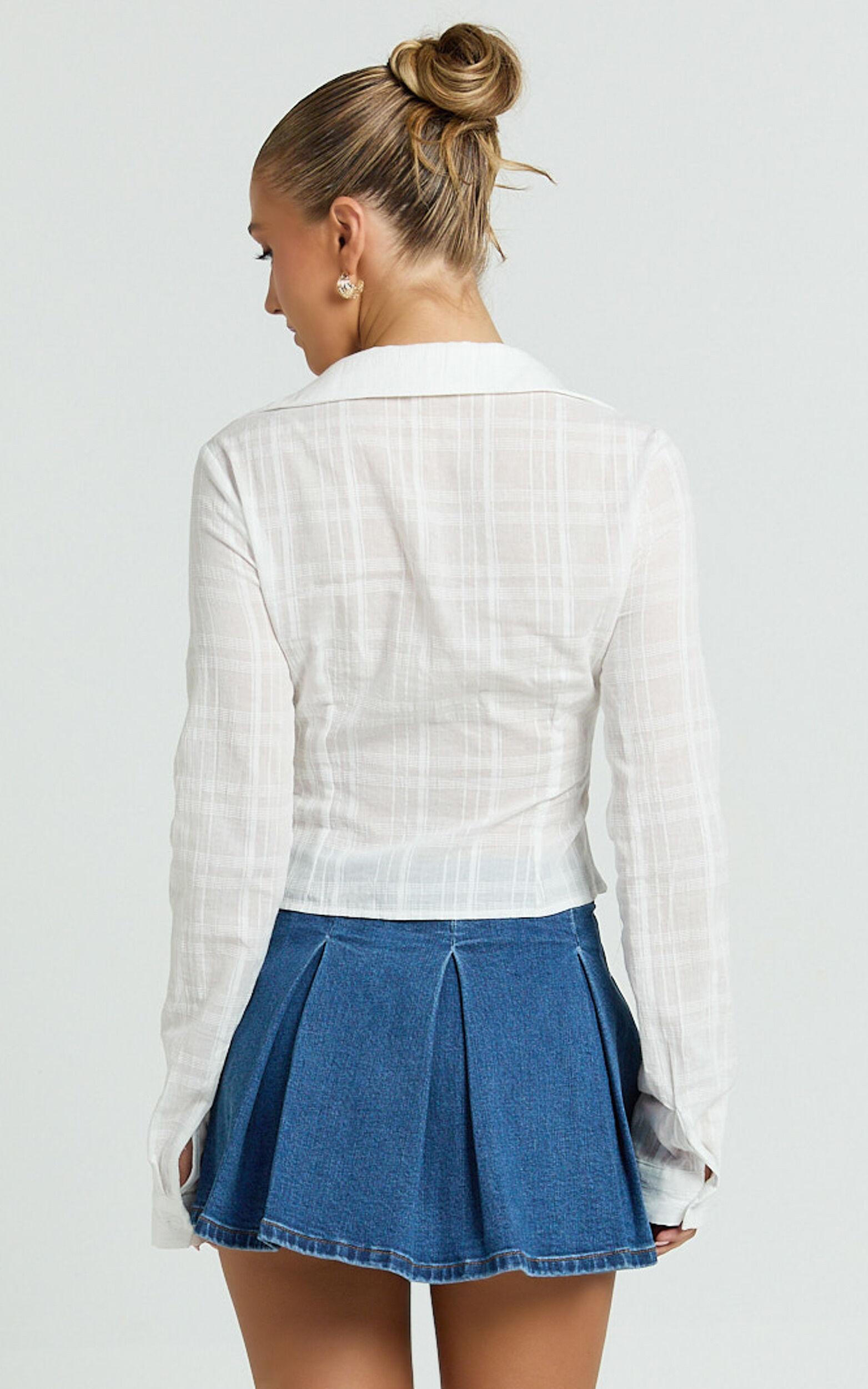 Dahlia Top - Long Sleeve Fitted Shirt in White Product Image