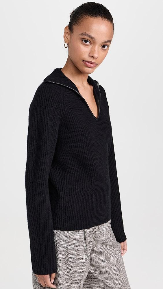 Vince Leather Trim Ribbed Polo Sweater | Shopbop Product Image