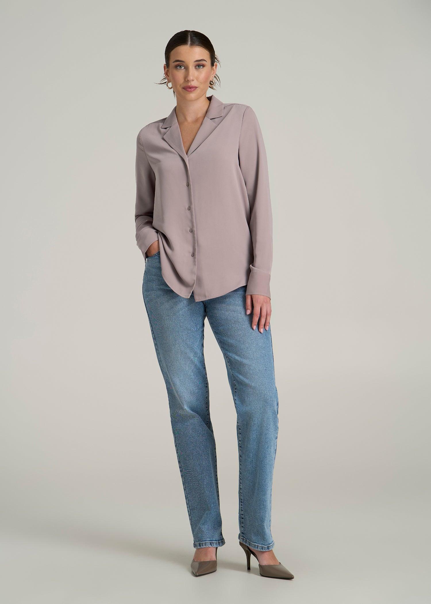Notch Collar Tall Women's Blouse in Truly Taupe Product Image