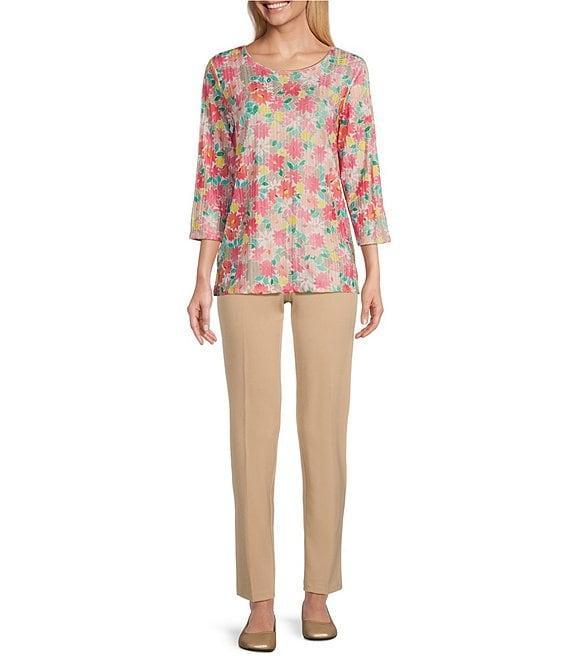 Allison Daley Petite Size 3/4 Sleeve Point Collar Button Front Eyelet Jacket Product Image