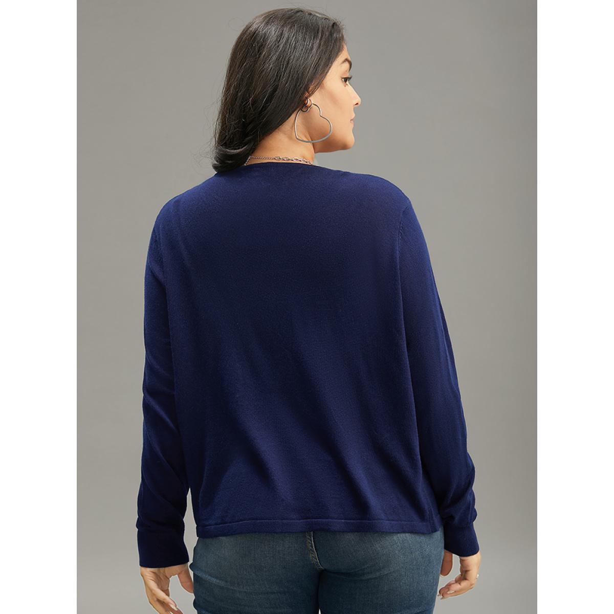 Plus Size Supersoft Essentials Asymmetrical Hem Elastic Cuffs Cardigan Indigo Women Basics Loose Long Sleeve Everyday Cardigans BloomChic 30/6X Product Image