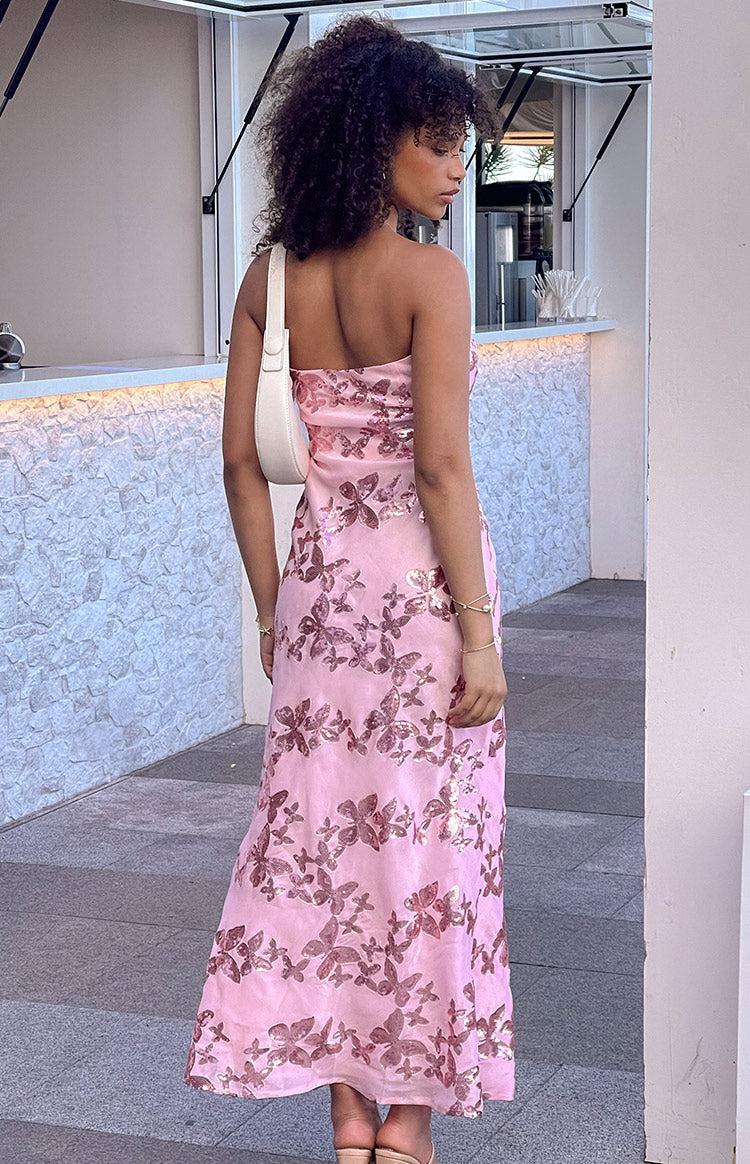 Tari Pink Butterfly Sequin Maxi Dress Product Image