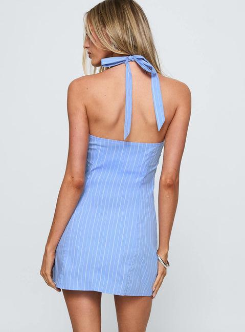 Eyre Halter Mini Dress Blue Stripe Product Image