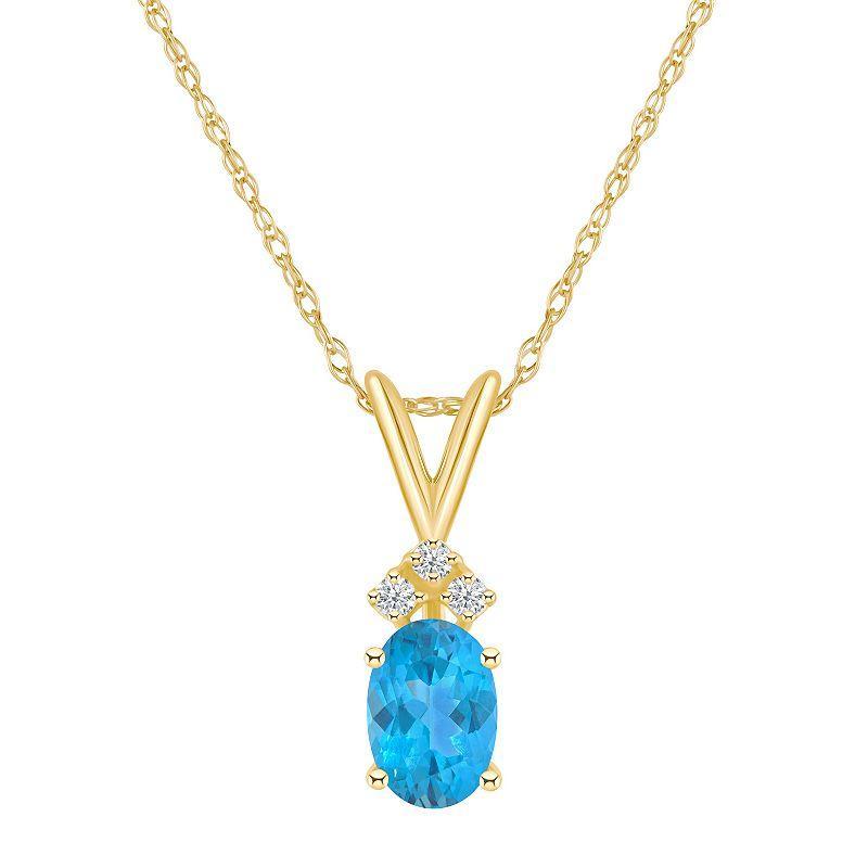 Celebration Gems 14k White Gold Gemstone & Diamond Accent Pendant Necklace, Women's, Size: 18", Blue Topaz Product Image