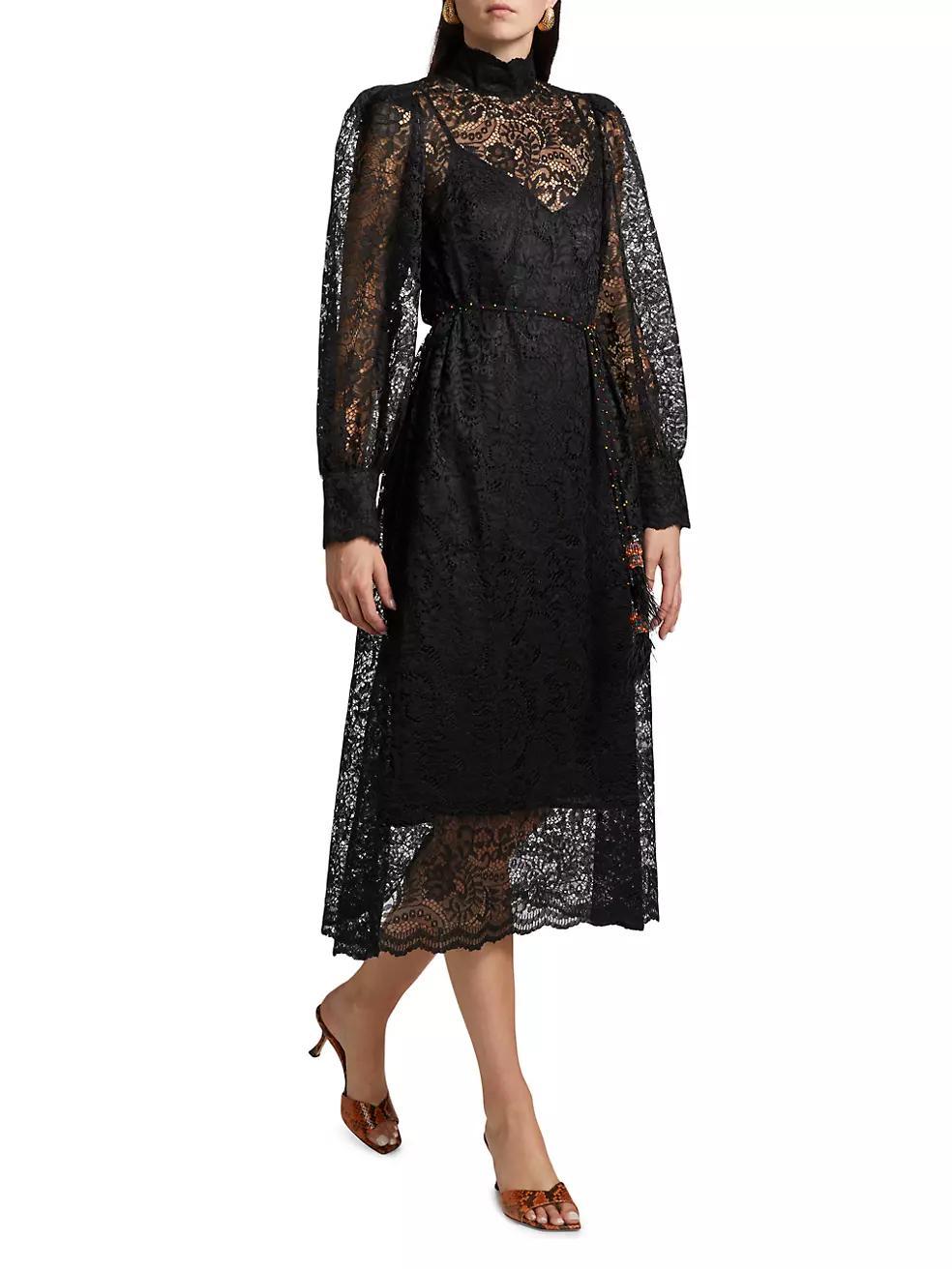 Lace Tie-Waist Midi-Dress Product Image