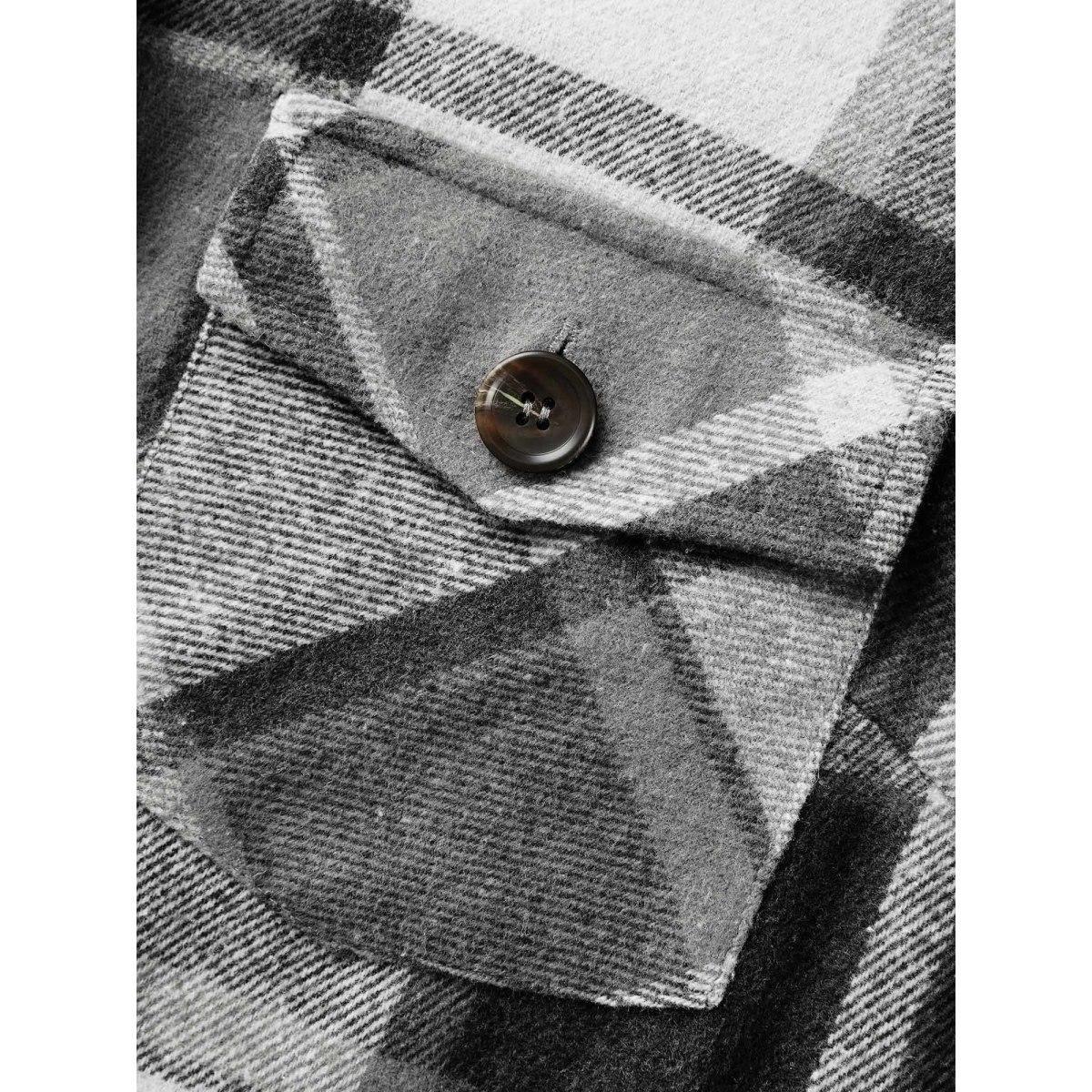 Plus Size Plaid Chest Pockets Long Jacket Women Black Button Loose Side seam pocket Everyday Jackets BloomChic 26/4X Product Image