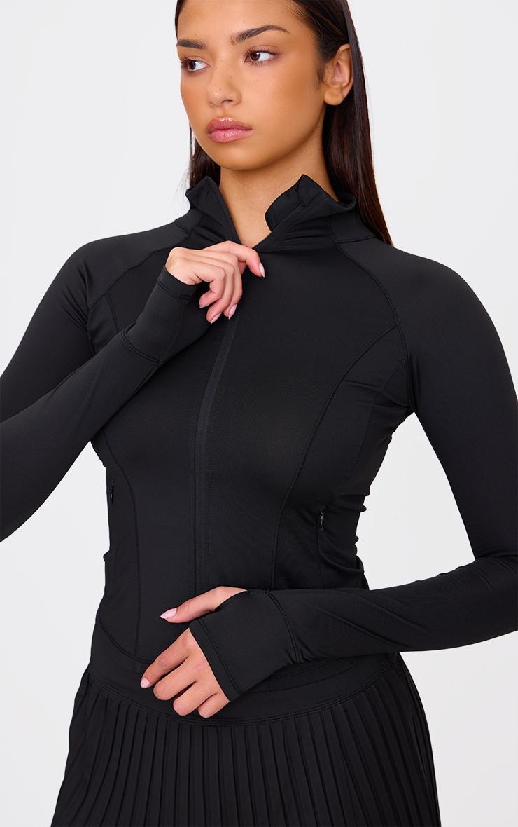 Black Stretch Active Zip Up Pocket Detail Sports Jacket Product Image