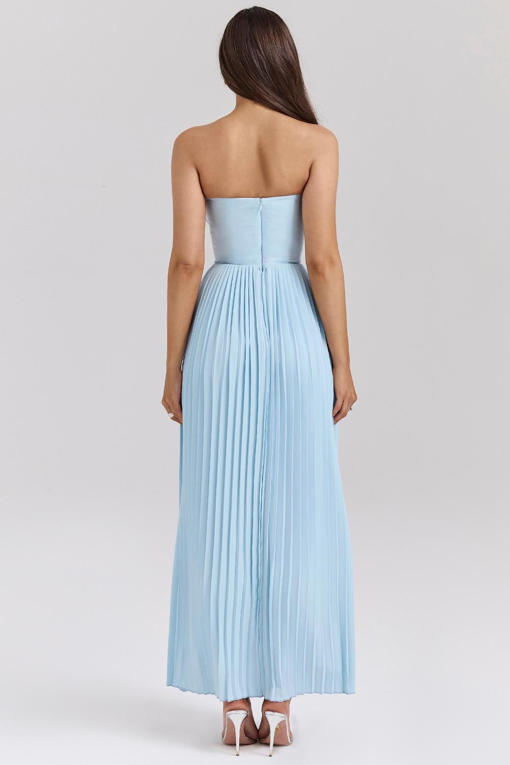 Marcella  ocean blue pleated maxi dress Product Image