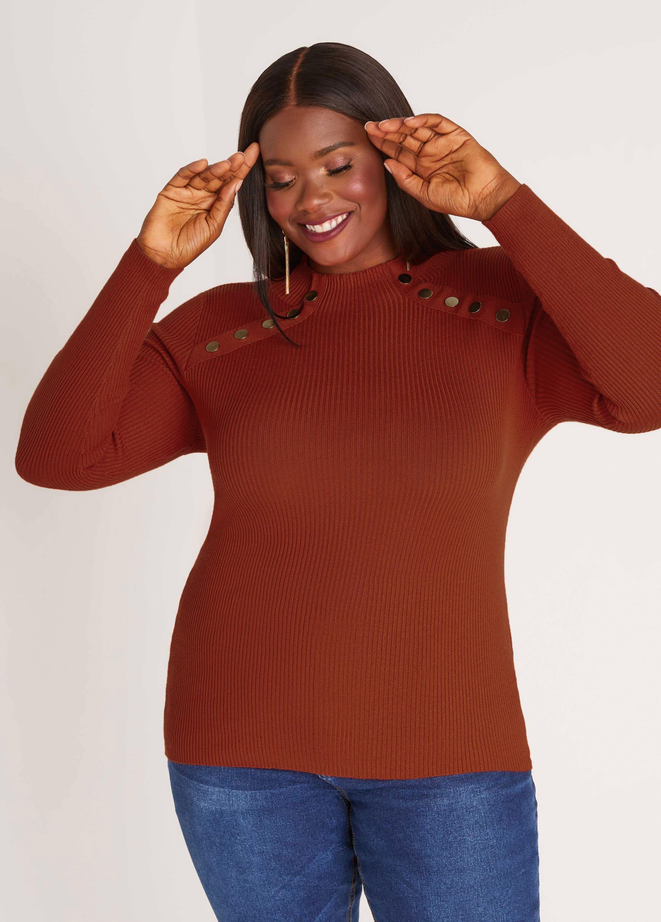 Plus Size Button Embellished Sweater Ashley Stewart Product Image
