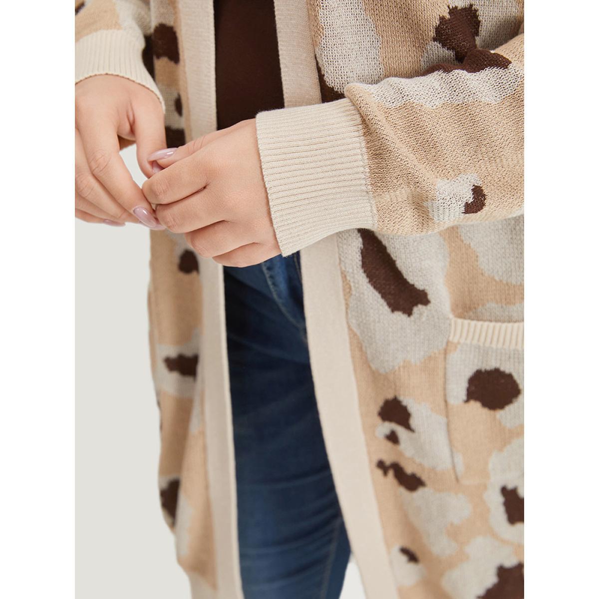 Plus Size Leopard Print Open Front Patched Pocket Cardigan Leopard Women Casual Loose Long Sleeve Dailywear Cardigans BloomChic 22-24/3X Product Image