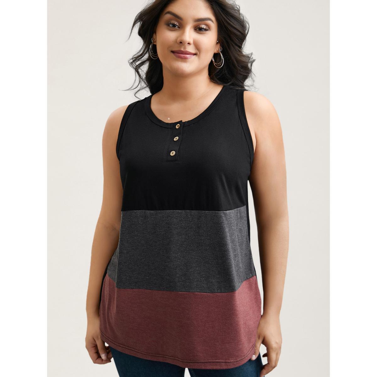 Plus Size Color Block Round Neck Fitted Vest Women Multicolor Casual Contrast Round Neck Everyday Tank Tops Camis BloomChic 10/M Product Image