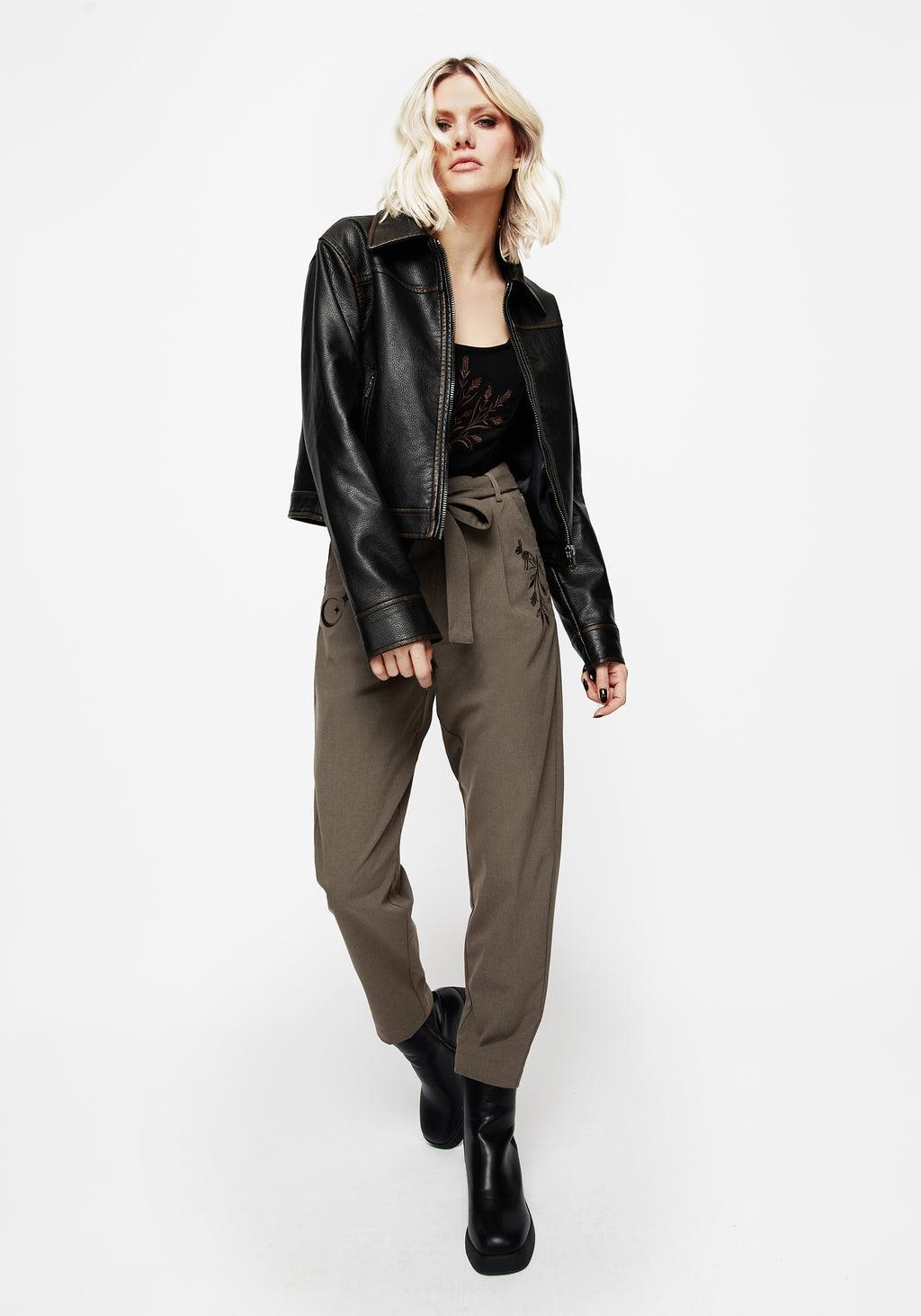 Hester Embroidered Tapered Trousers - Brown Product Image