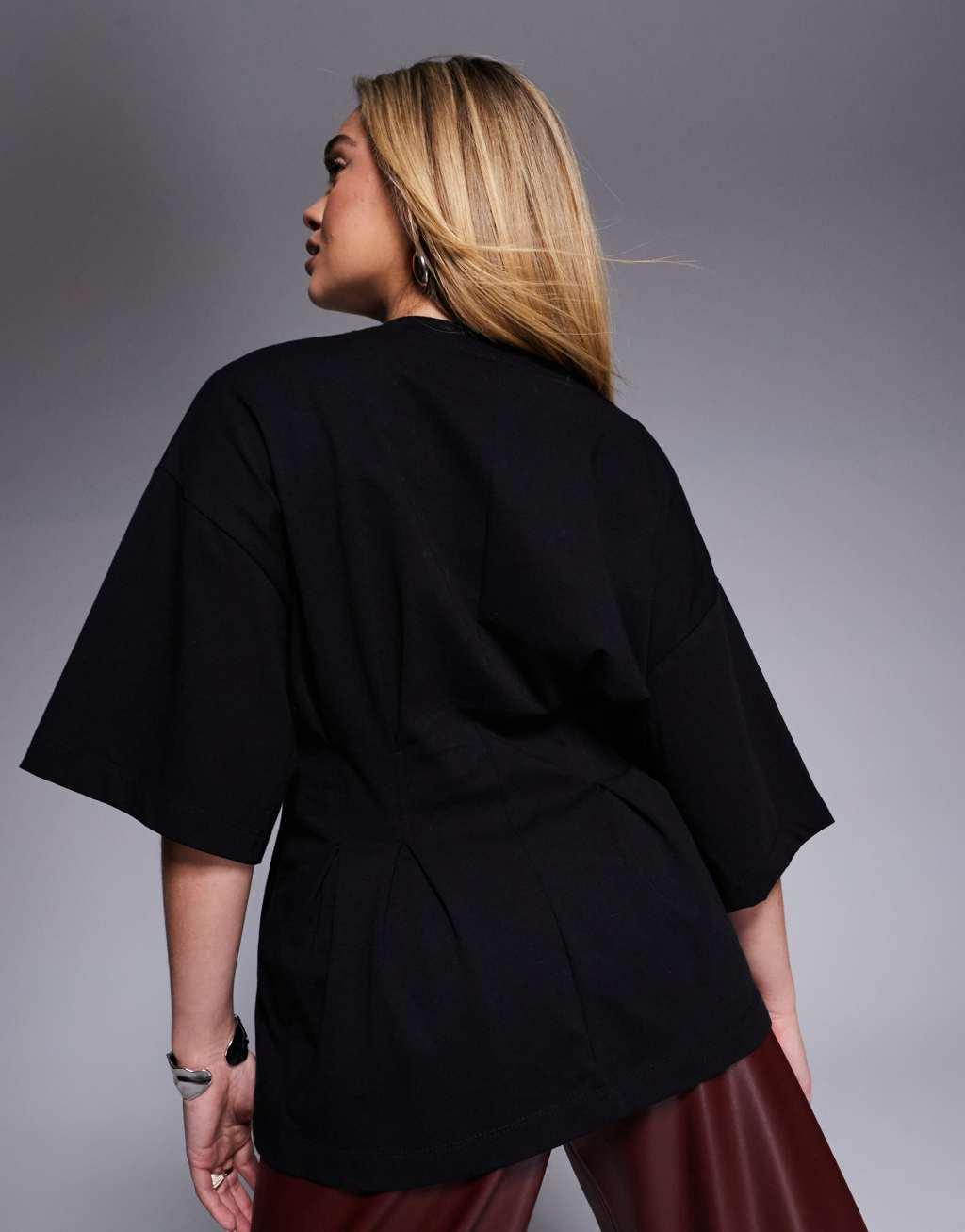 ASOS DESIGN corset pleat waist t-shirt in black Product Image