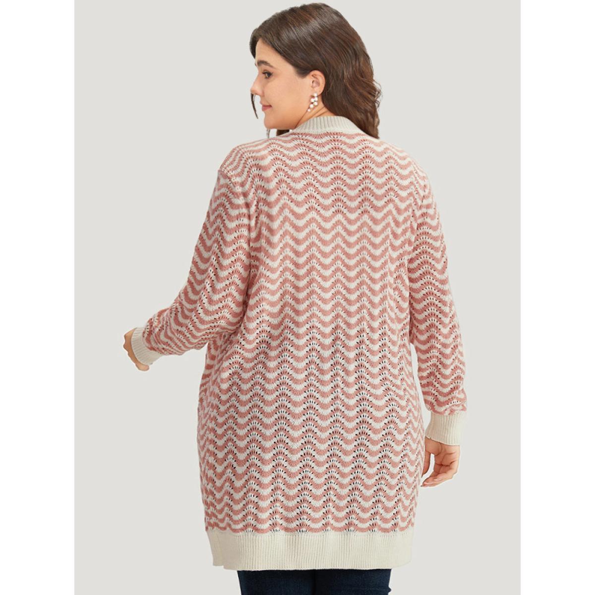 Plus Size Water Ripple Open Front Tunic Cardigan Pink Women Casual Loose Long Sleeve Dailywear Cardigans BloomChic 22-24/3X Product Image