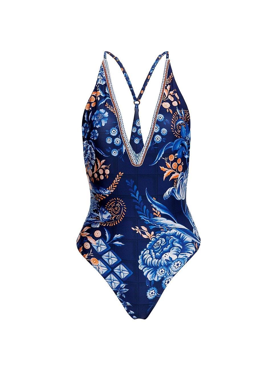 Womens Riveria Radiance Aloe Azure Floral One-Piece Swimsuit Product Image
