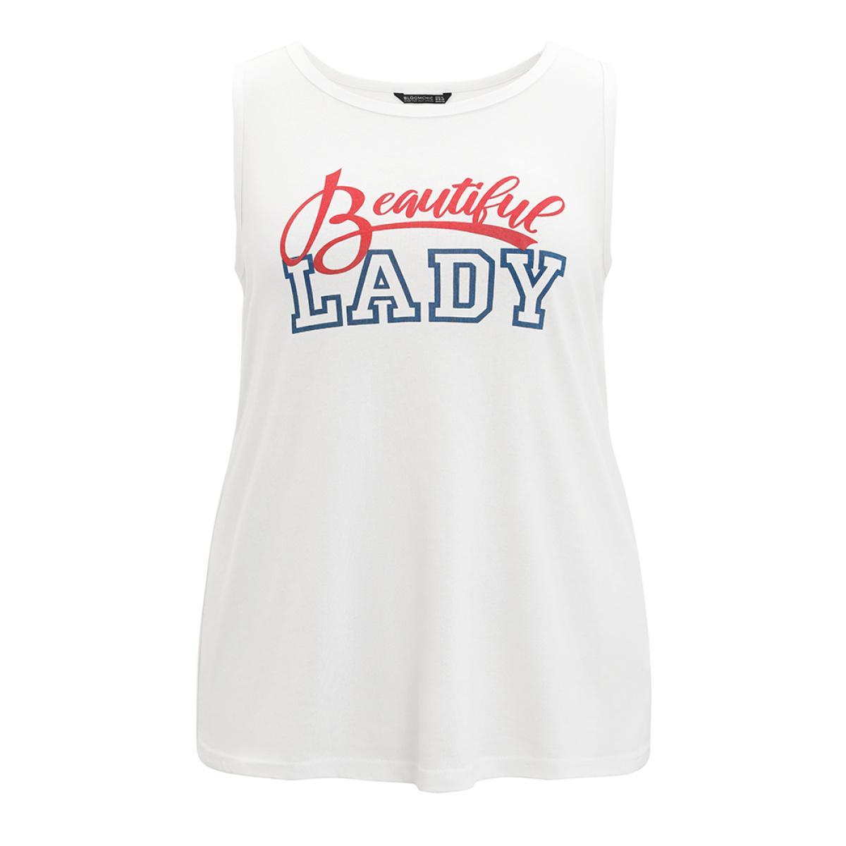 Plus Size Letter Print Crew Neck Graphic Tank Top Women White Casual Printed Dailywear Tank Tops Camis BloomChic 18-20/2X Product Image