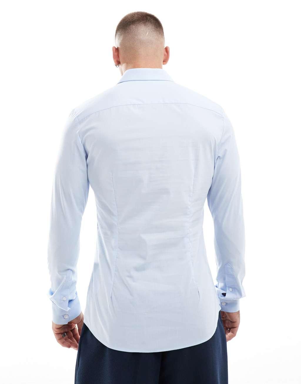 ASOS DESIGN skinny shirt in pale blue Product Image