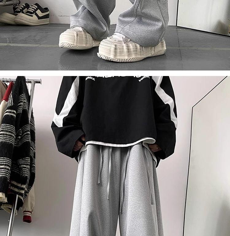 Drawstring Waist Plain Wide Leg Sweatpants Product Image
