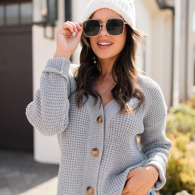 Chill Retreat Grey Waffle Cardigan Product Image