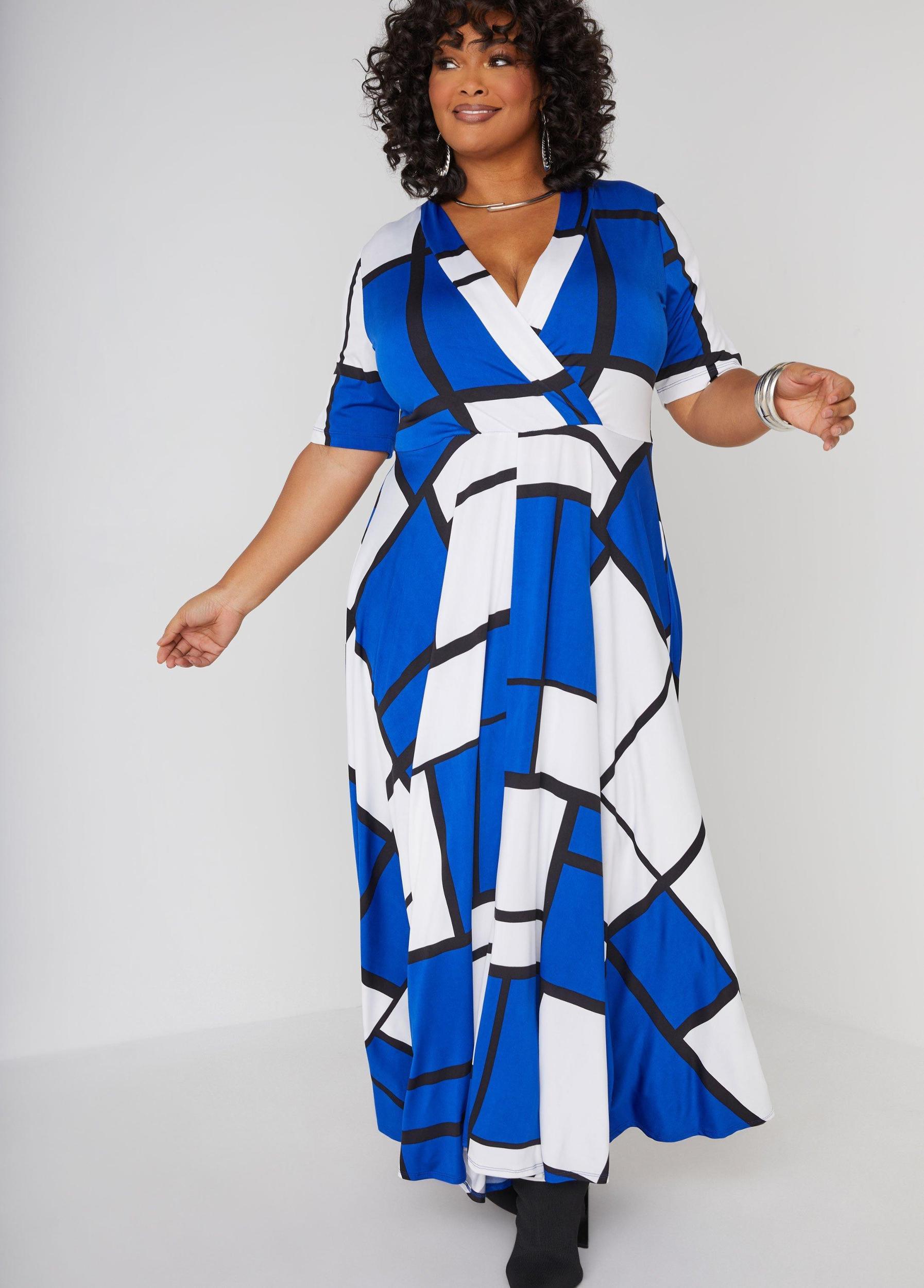 Printed Faux Wrap A Line Dress Product Image