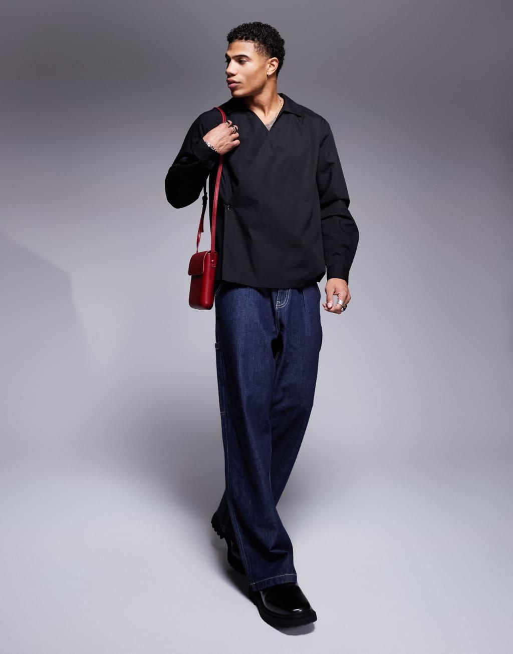 ASOS DESIGN wrap shirt in black Product Image