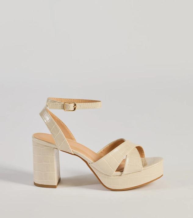 Trendy Moment Faux Croc-Embossed Criss-Cross Platform Heels Product Image
