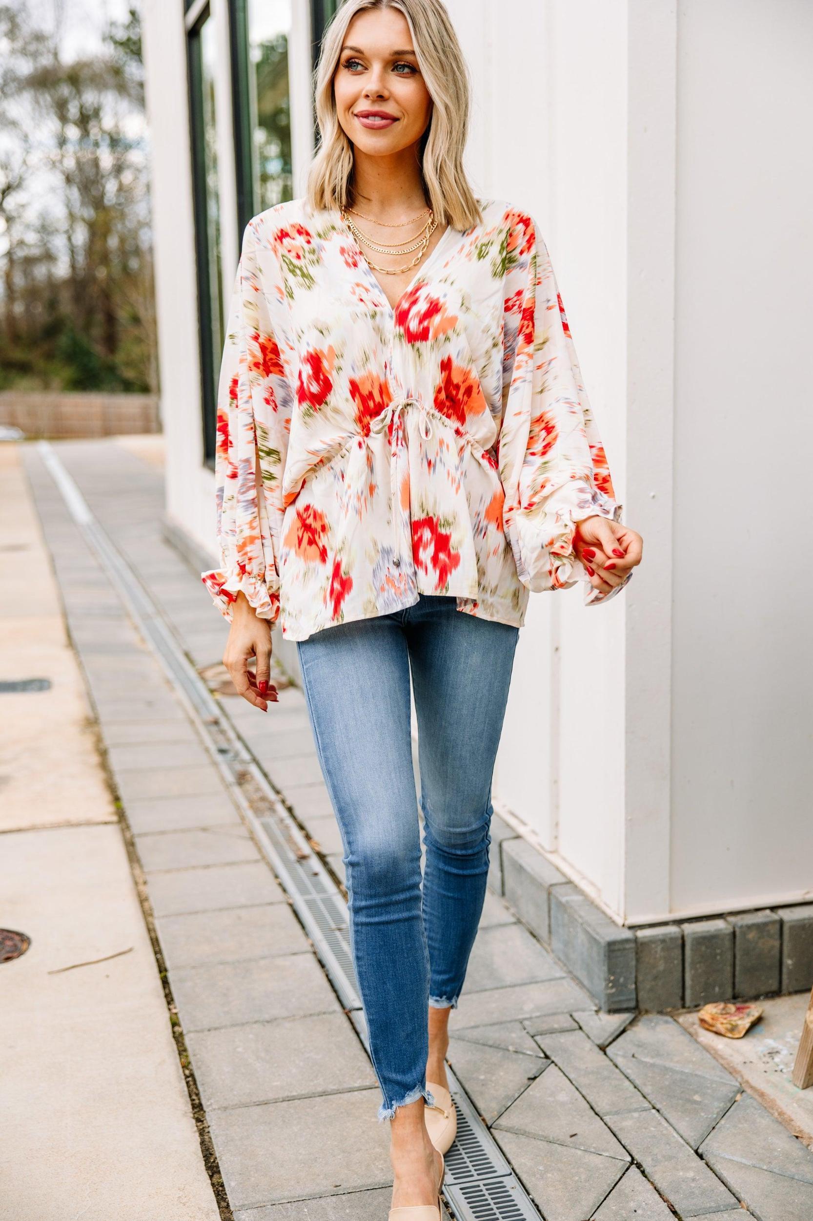 On Your Best Behavior Orange Floral Blouse Female Product Image