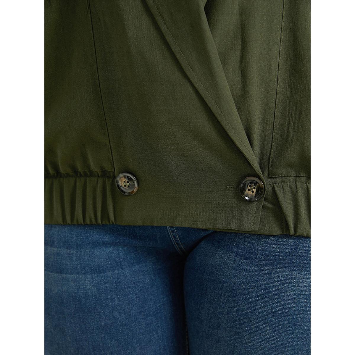 Plus Size Lapel Collar Solid Gathered Tab Sleeve Jacket Women ArmyGreen Plain Pocket Dailywear Jackets BloomChic 30/6X Product Image
