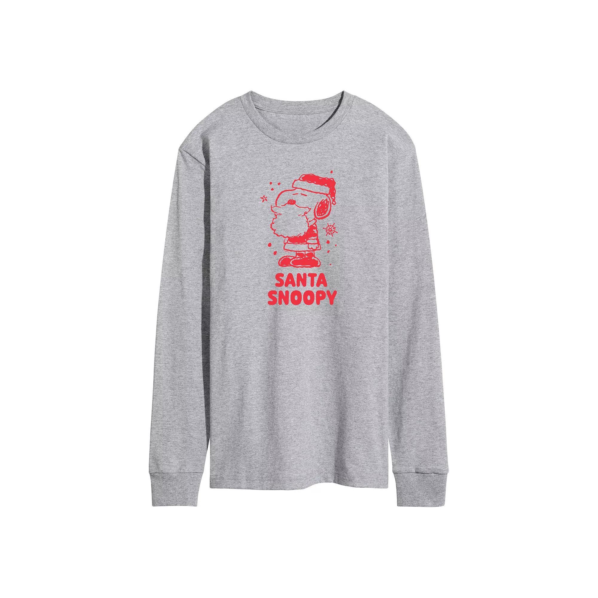 Mens Peanuts Santa Snoopy Long Sleeve Graphic Tee Grey Gray Product Image