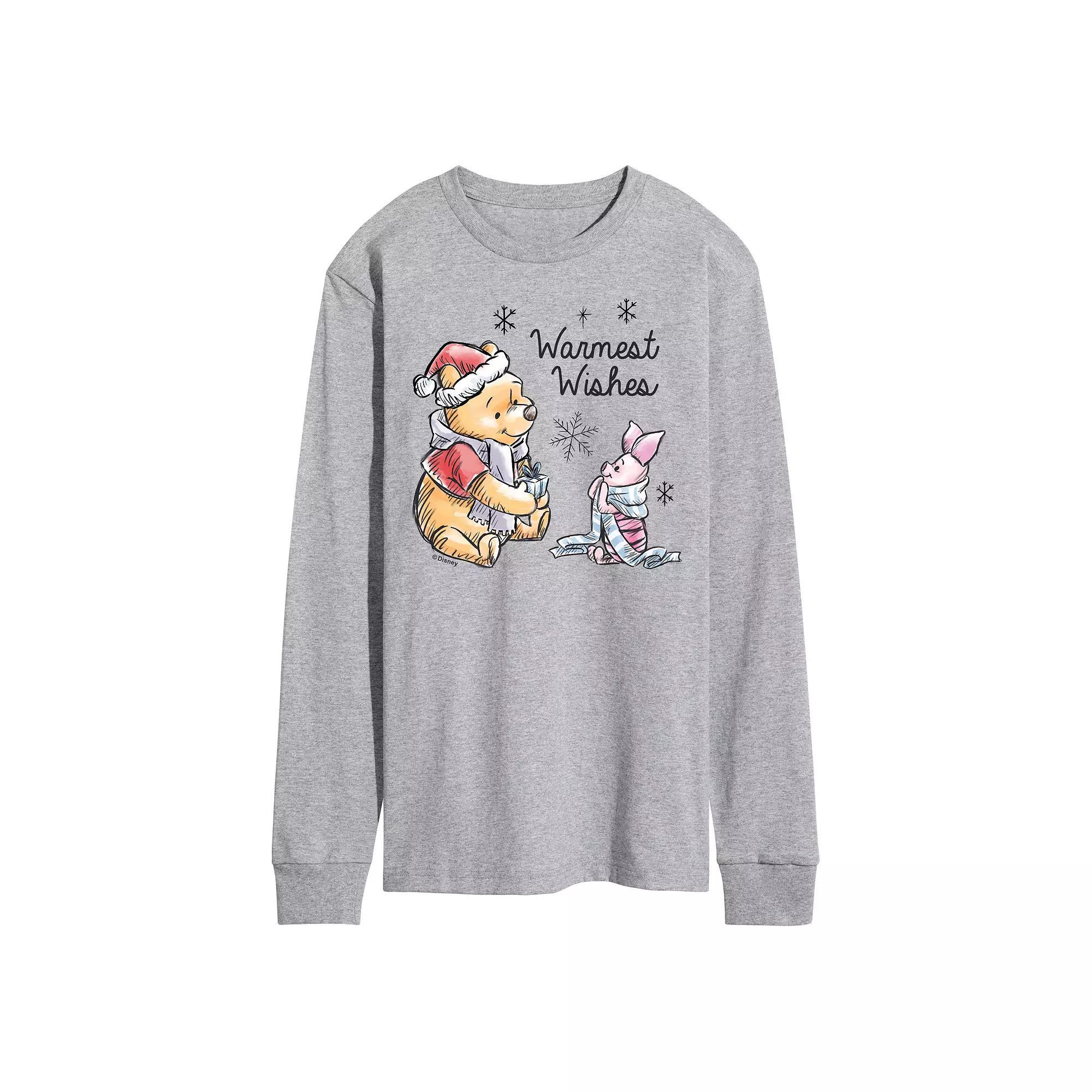 Disney's Winnie The Pooh Men's Warmest Wishes Long Sleeve Graphic Tee, Size: Medium, Grey Gray Product Image