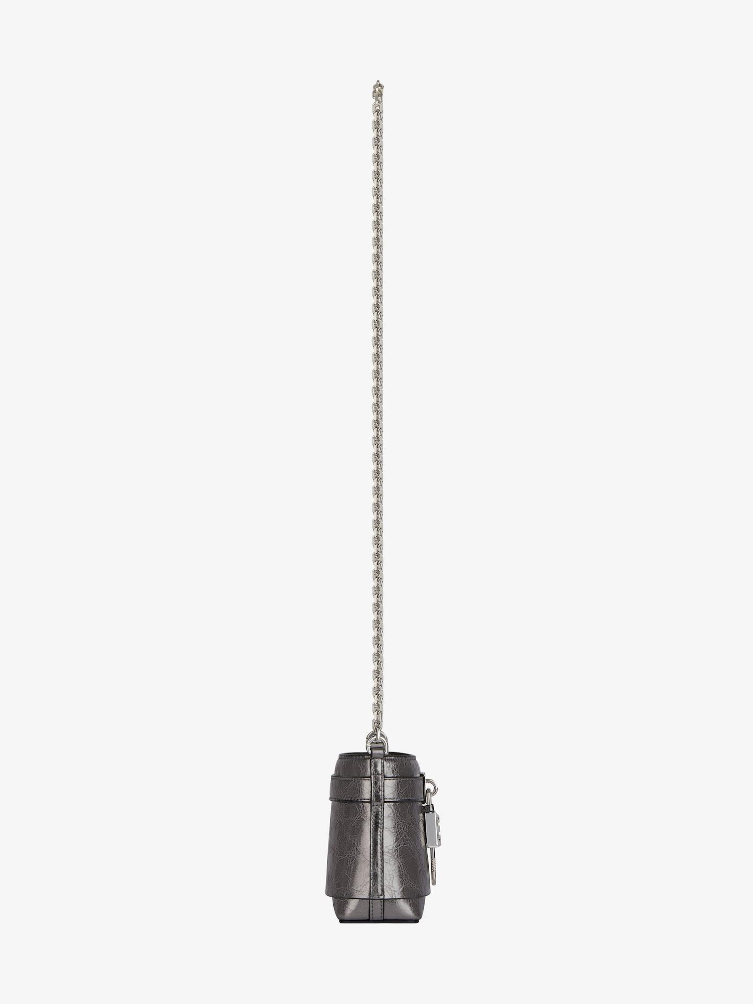Micro Shark Lock bucket bag in laminated leather Product Image