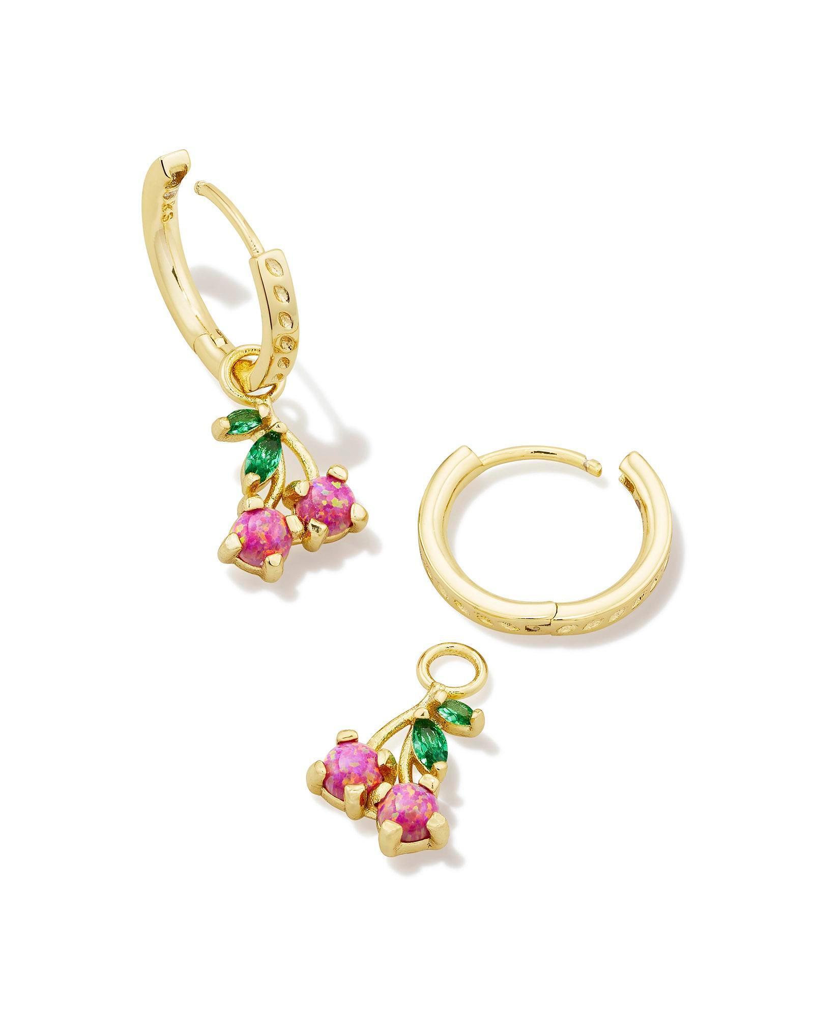 Cherry Gold Huggie Earrings in Berry Kyocera Opal Product Image