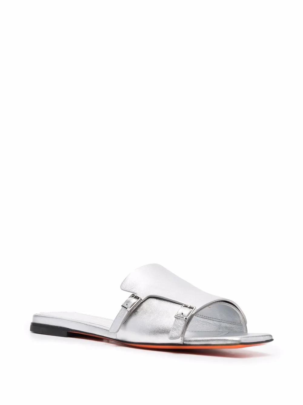 SANTONI Metallic Slip On Leather Sandals In Silver Product Image