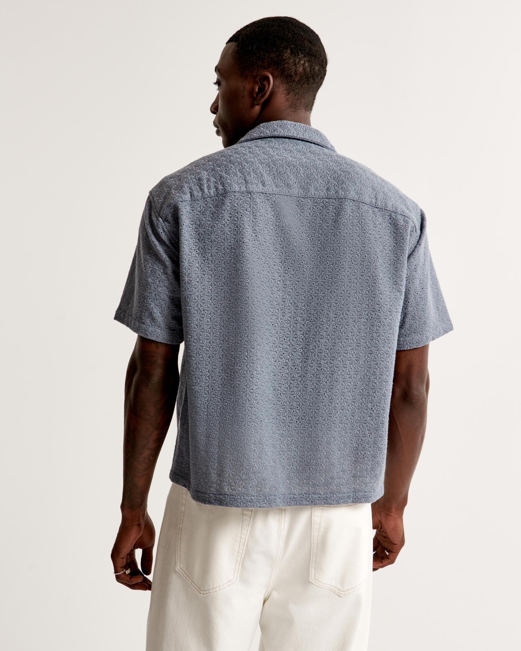 Camp Collar Cropped Lace Shirt Product Image