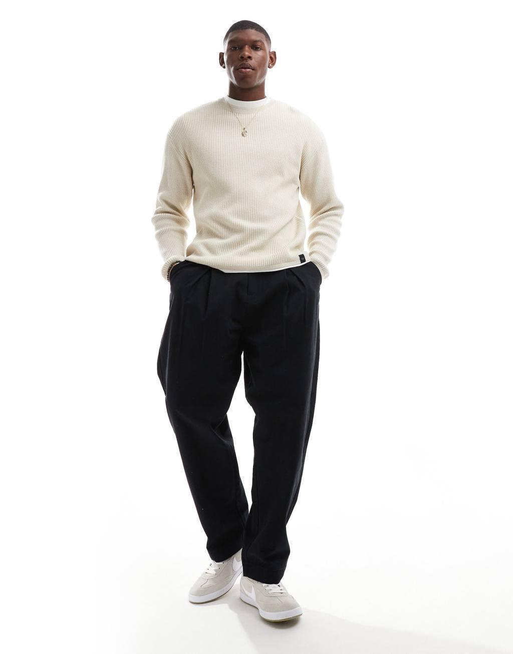 Pull&Bear ribbed knit sweater in ecru Product Image