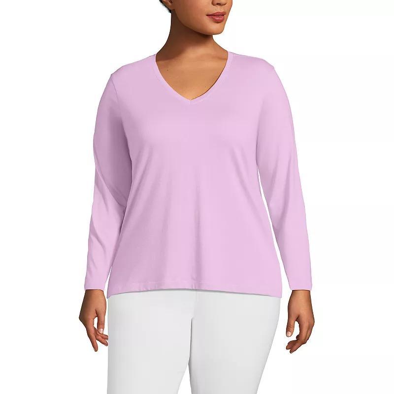 Plus Size Lands' End Long Sleeve Relaxed-Fit Supima Cotton V-Neck Tee, Women's, Size: 3XL, Black Product Image