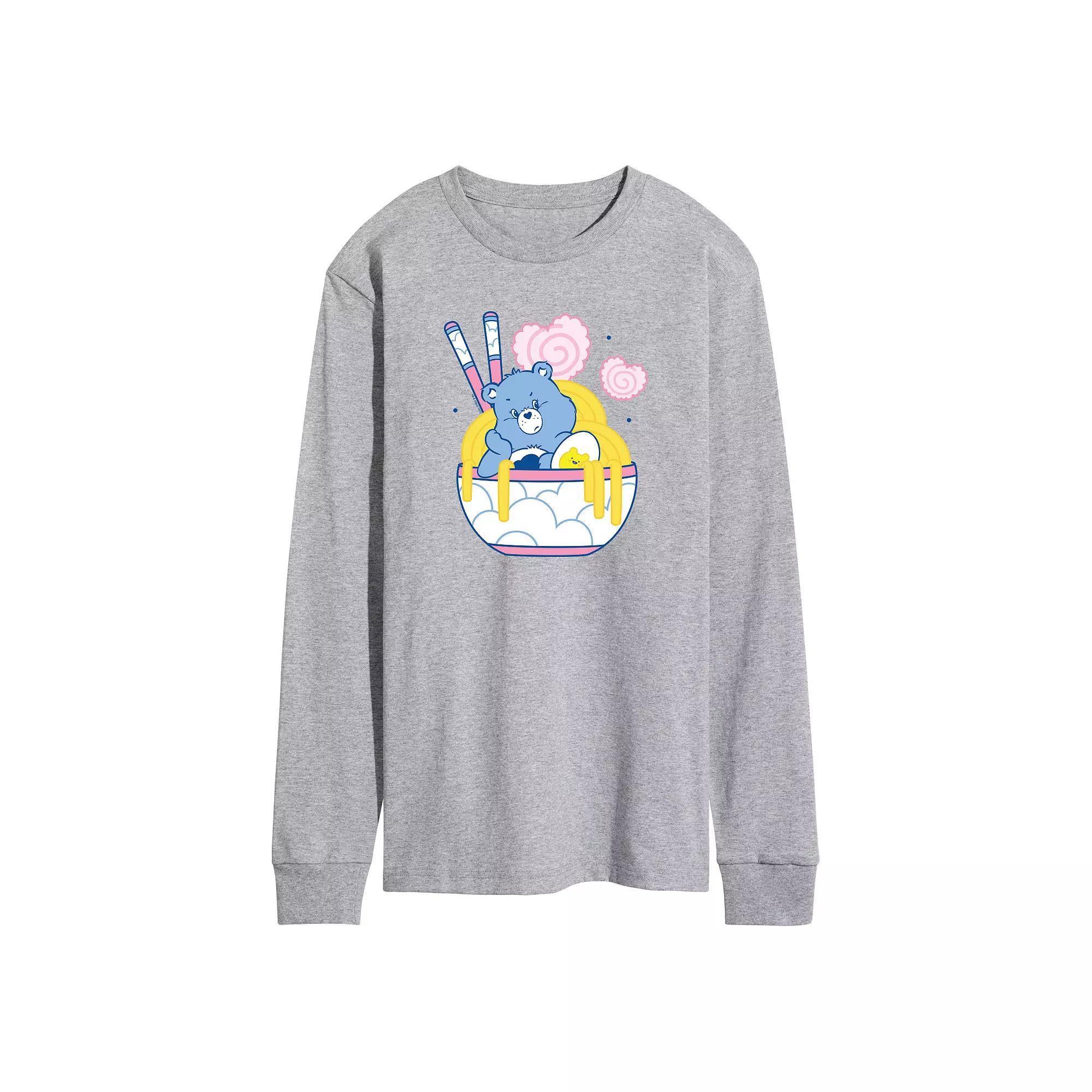 Mens Care Bears Grumpy Ramen Bowl Long Sleeve Graphic Tee Grey Gray Product Image