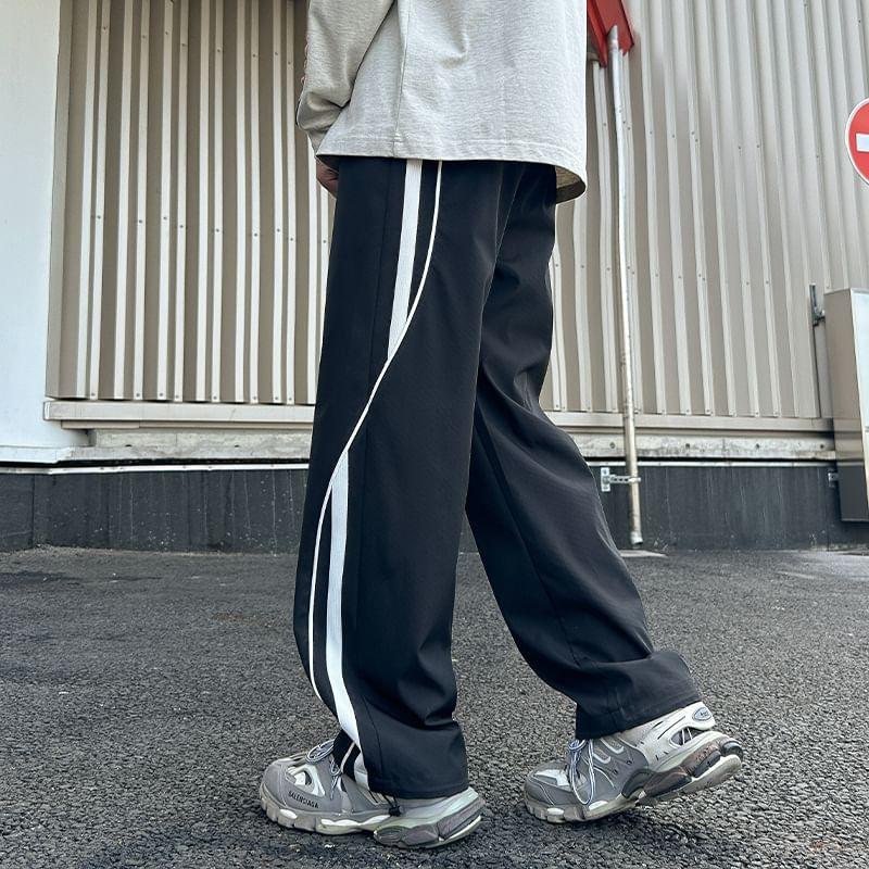 Drawstring Waist Two Tone Wide Leg Pants Product Image