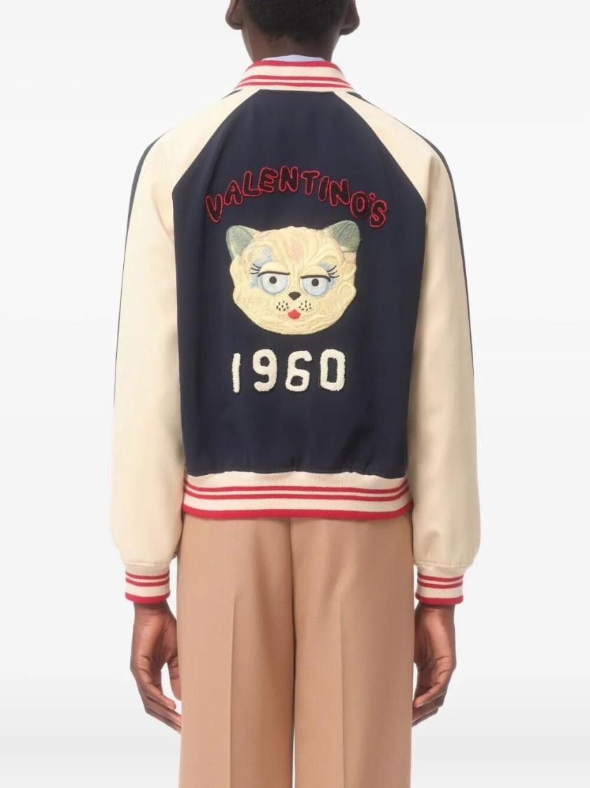 VALENTINO La Chat De La Maison Wool Bomber Jacket In Black Product Image