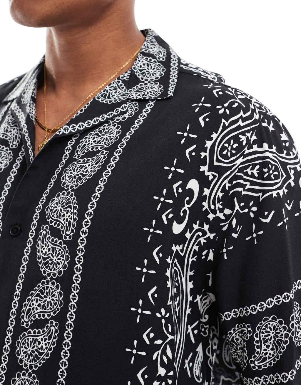 ASOS DESIGN relaxed revere shirt with black and white bandana print Product Image