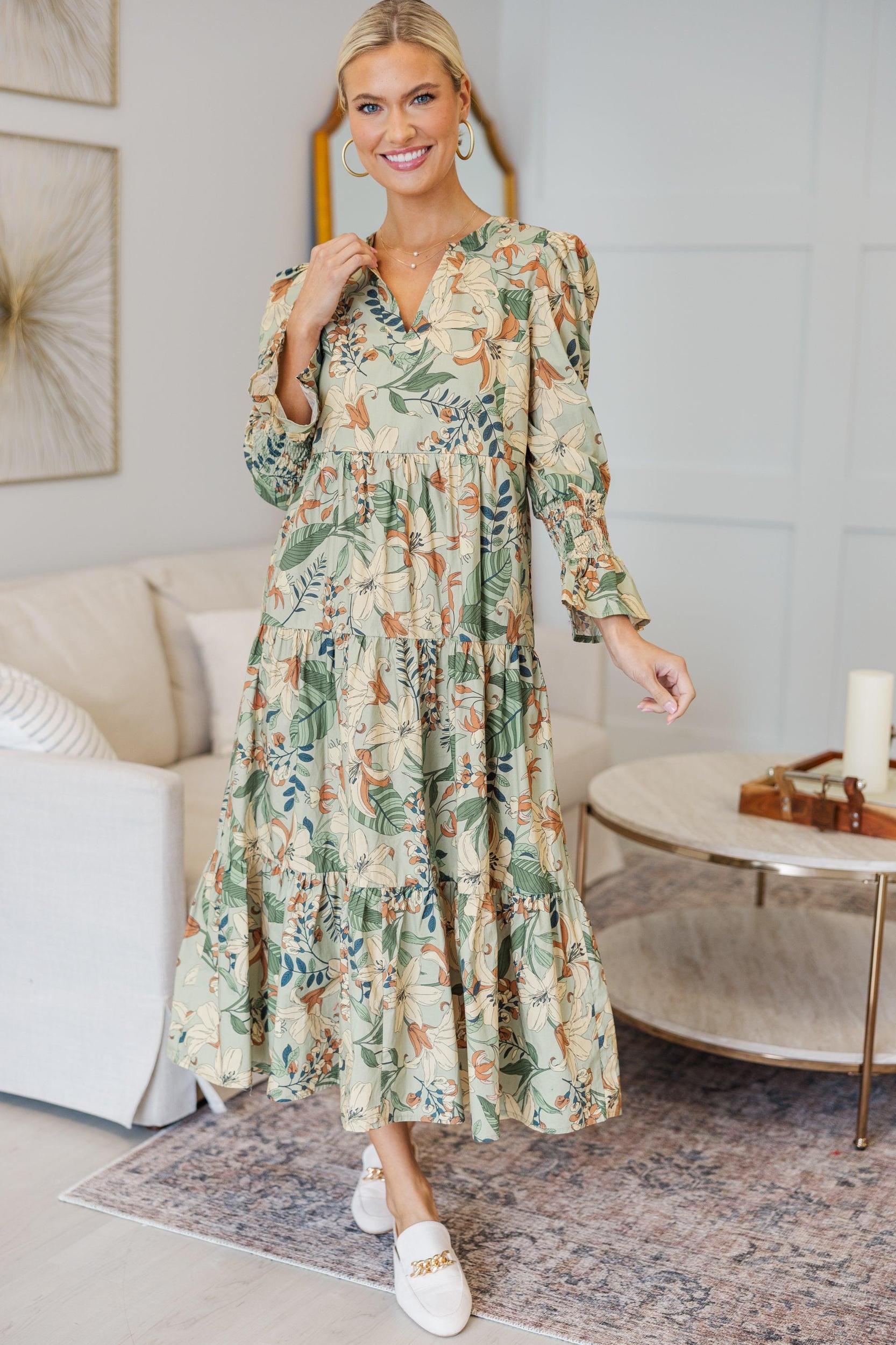 NURSING COLLECTION: What A Surprise Sage Floral Midi Dress Female Product Image