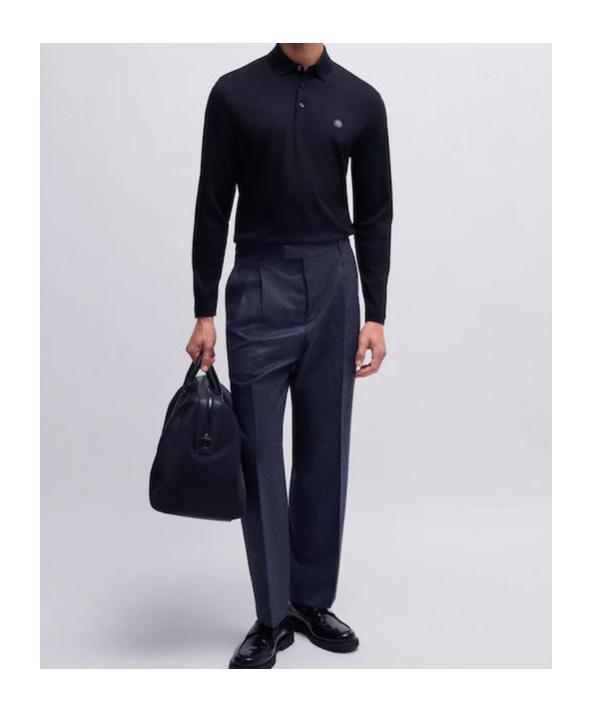 HUGO BOSS C-paley Dark Blue Mercerized-cotton Long Sleeved Polo Shirt 50523917 404 In Black Product Image