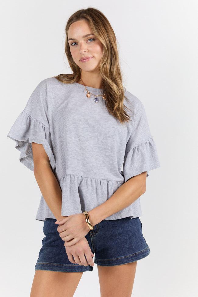 Perfect Grey Knit Ruffle Hem Tee SALE Product Image